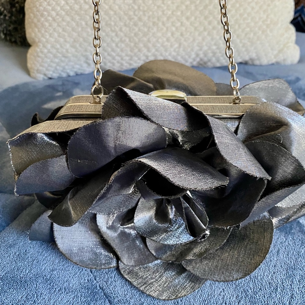 Sondra Roberts Shiny Charcoal Gray Evening Bag